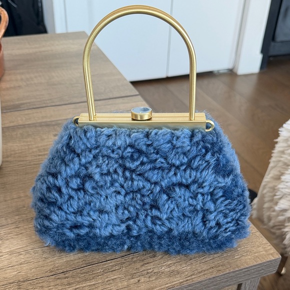 cult gaia Handbags - Cult Gaia Blue Textured Mini Bag with Gold Handle